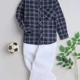 BAATCHEET Boys Checked Mandarin Collar Pure Cotton Shirt With Short-picture-29