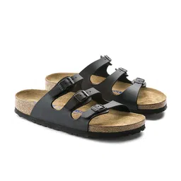 Birkenstock Women Black Solid Florida Birko-Flor Comfort Narrow Width Open Toe Flats image 5