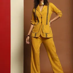 Baawri Lapel Collar Long Sleeves Casual Coat & Trousers-picture-10