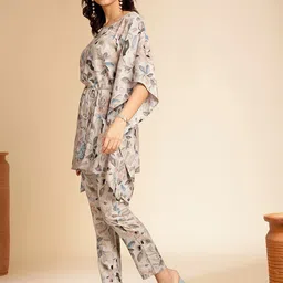 Anouk Beige Floral Printed Boat Neck Top With Trouser image 3