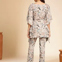 Anouk Beige Floral Printed Boat Neck Top With Trouser image 4