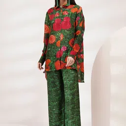 Breathe by Aakanksha Singh Floral Printed Spread Collar Cuffed Sleeves Shirt With Palazzos-picture-12