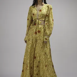 Breathe by Aakanksha Singh Floral Printed V-Neck Cuffed Sleeves Crop Top With Palazzos-picture-31