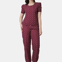 Popwings Floral Printed Puff Sleeves Top With Joggers-image-0