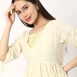 R&B Checked V-Neck Regular Sequinned Kurta with Trousers & Camisole-picture-14