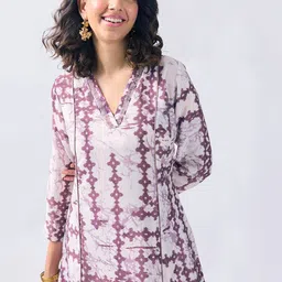 TOOCHKI Ajrakh Printed V-Neck Tunic With Palazzos Co-Ords image 3