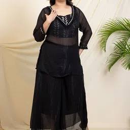 DEEBACO Indo Western Plus Size Tunic With Crop Top & Sharara Co-Ords image 5