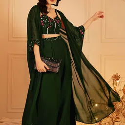 indo street Embellished Indo Fusion Top & Palazzos With Shrug image 5