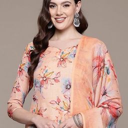 Readiprint Fashions Women Floral Printed Regular Aari Work Pure Cotton Kurta with Palazzos & With Dupatta-picture-23