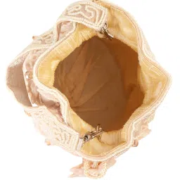 NR BY NIDHI RATHI Peach Satin Potli Clutch with Floral Detailing image 5