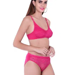 new blue eyes Self Design Lace Nylon Bra With Bikini Brief image 5