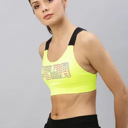 Puma Lime Green & Black Printed Feel It Non-Wired Lightly Padded Training Sports Bra image 3