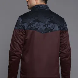 Louis Philippe Jeans Men Burgundy & Navy Blue Camouflage Pattern Tailored Jacket image 4