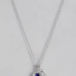 PEORA Silver Plated Blue Heart-Shaped Embellished Pendant with Silver Chain image 1
