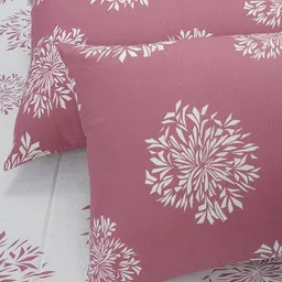 Huesland White & Pink Floral Cotton 144 TC Queen Bedsheet With 2 Pillow Covers image 3