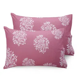 Huesland White & Pink Floral Cotton 144 TC Queen Bedsheet With 2 Pillow Covers image 4