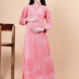 Secret Wish Wine Solid Fur Winter Maternity Nighty-image-0