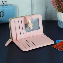 NFI Essentials Pu Leather Mini Zipper Credit Card Holder Organizer Wallet image 3