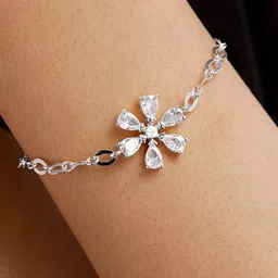 MINUTIAE Women Silver-Toned & White Brass Crystals Silver-Plated Link Bracelet image 1