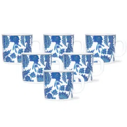Larah by BOROSIL Premia Series New Iris White & Blue 6Pcs Printed Opalware Mugs 180ml Each image 2