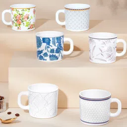 Larah by BOROSIL Premia Series New Iris White & Blue 6Pcs Printed Opalware Mugs 180ml Each image 4