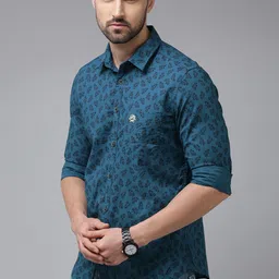 u.s. polo assn. denim co. U S Polo Assn Denim Co Men Blue Slim Fit Floral Printed Pure Cotton Casual Shirt image 4