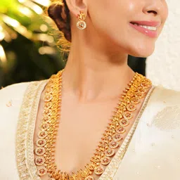 Rubans 22K Gold-Plated Traditional Temple NecklaceSet with Ruby,Emerald & Zicronia Accents-picture-44