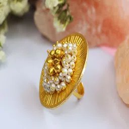 I Jewels Women Gold-Plated & White Pearls Adjustable Finger Ring-picture-44