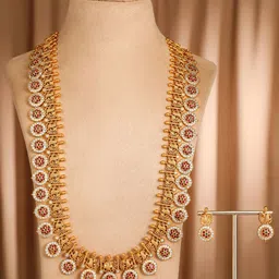 Rubans 22K Gold-Plated Traditional Temple NecklaceSet with Ruby,Emerald & Zicronia Accents image 2