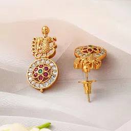 Rubans 22K Gold-Plated Traditional Temple NecklaceSet with Ruby,Emerald & Zicronia Accents image 3