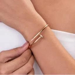 Palmonas Women Nail Rose Gold Plated Stone Cuff-image-54