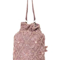 NR BY NIDHI RATHI Mauve Satin Potli Clutch with Floral Detailing image 5