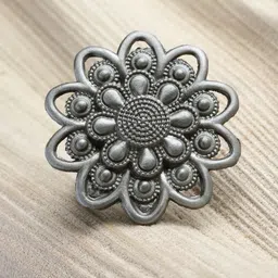 PANASH Silver-Toned Floral-Designed Oxidized Adjustable Ring image 1