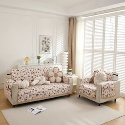 HOKIPO Peach-Coloured & Navy Blue Printed Polyester 1 Piece Sofa Cover With Arms-picture-9
