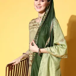 Varanga Women Green Embroidered Sequinned Kurta with Sharara & Dupatta-picture-24
