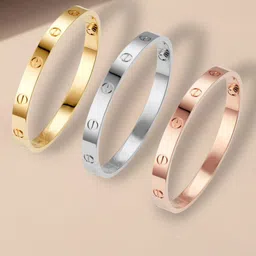 MYKI Women Set of 3 Cubic Zirconia Rose Gold-Plated Bangle-Style Bracelet-image-18