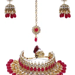 Zaveri Pearls Women Gold-Toned & Pink Traditional Jewellery Set-picture-22