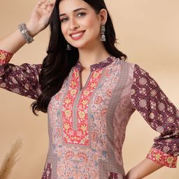 Nayam By Lakshita Floral Printed Sequinned Mandarin Collar Straight Kurta-picture-41