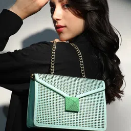 HAUTE SAUCE by Campus Sutra Embellished Leather Structured Sling Bag with Tasselled-image-36