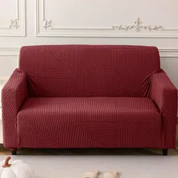 HOUSE OF QUIRK Maroon Self Design Jacquard Soft Touching 3 Seater Sofa Cover-picture-39