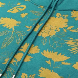 Sangria Women Green & Mustard Yellow Printed Drop- Shoulder Sleeves Hooded Sweatshirt image 2