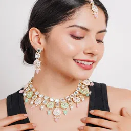 Divisha 18KTGold Plated CZ Stone Studded & Beaded Jewellery Set image 4