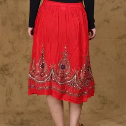 Exotic India Printed Flowers Embellished With Sequins Midi Skirt image 5