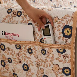 HOKIPO Peach-Coloured & Navy Blue Printed Polyester 1 Piece Sofa Cover With Arms image 5