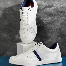 Styli Men White & Blue Perforated Side Panel Detail Lace-Up Sneakers-picture-25