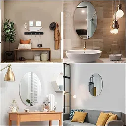 KANAKADHARA 2Pcs Oval Shape Adhesive Mirror Sticker Tiles Bathroom, Bedroom Living Room Basin Mirror, Wall Mirror Stickers Unbreakable Plastic Wall Mirror 20 * 30 Cm [Pack of 2], Silve image 4