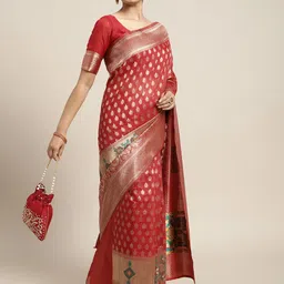 Saree mall Red & Golden Silk Cotton Woven Design Banarasi Saree image 2