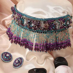 Adwitiya Collection Pink Stones-Studded & Beaded Jewellery Set image 1