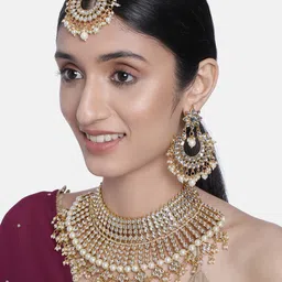 Peora White Gold-Plated Kundan-Studded Antique Jewellery Set with Maang Tika image 2