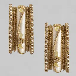 Peora Women 10Pcs Gold-Plated Silk Thread Work & Stone Studded Bangles image 3